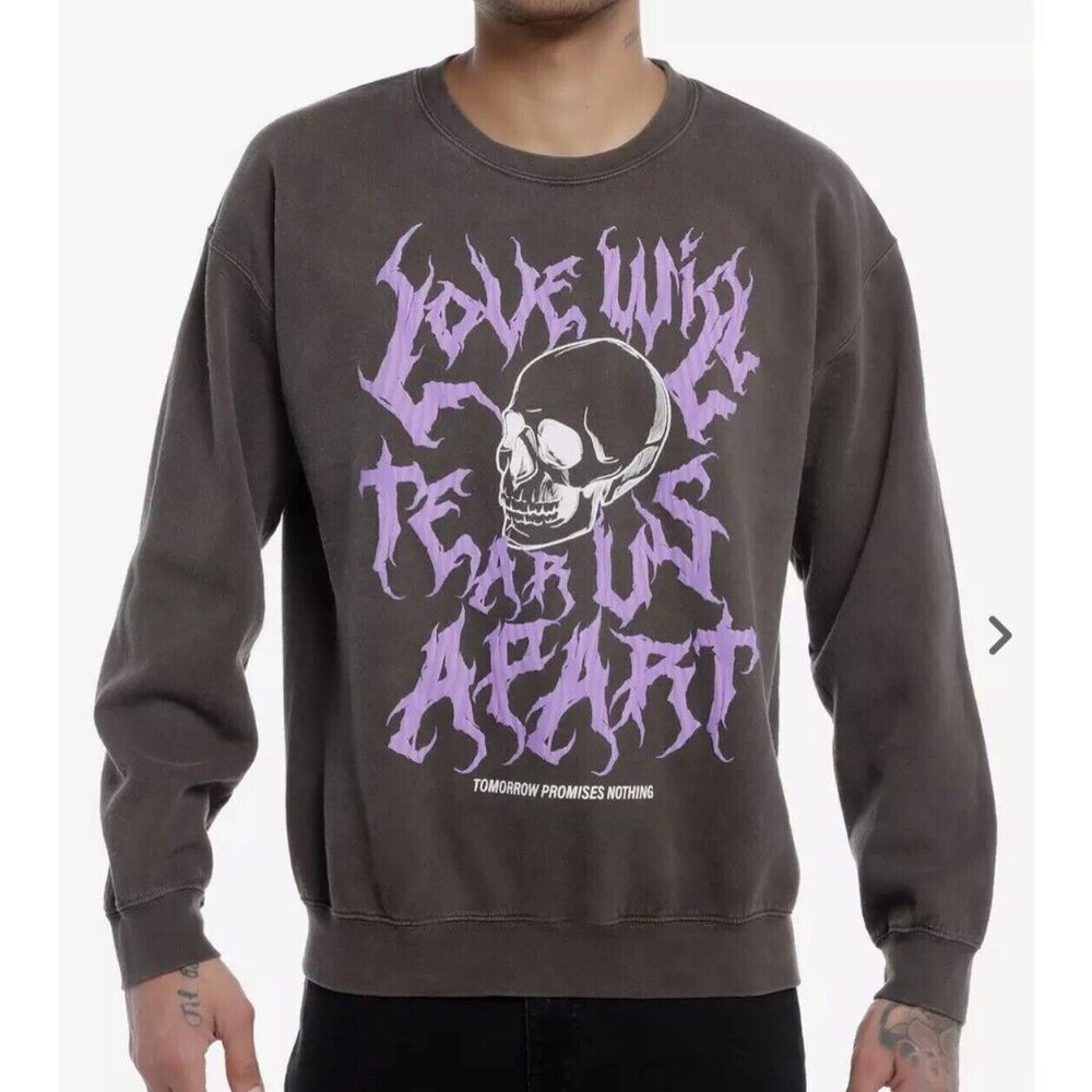 Social Collision Love‎ Will Tear Us Apart Skull Pigment Wash Sweatshirt 3XL New